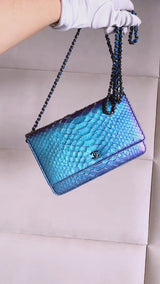 Chanel 2016 Purple Iridescent Mermaid Python Wallet on Chain WOC Bag WNW