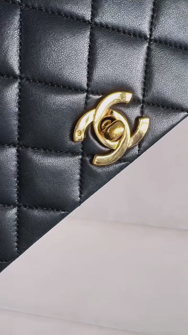 Chanel Vintage 1990 Black Lambskin Timeless Full Flap Bag 24k GHW XQF