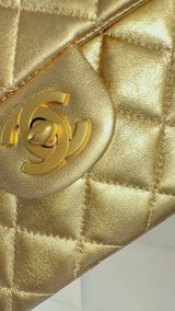 Chanel 2001 Vintage Gold Square Mini Flap Bag 24k GHW Lambskin ZIW