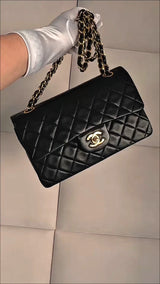 Chanel 1991 Vintage Black Lambskin Small Classic Double Flap Bag 24k GHW AGE