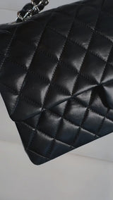 Chanel 2002 Vintage Black Lambskin Medium Classic Double Flap Bag SHW  2LS