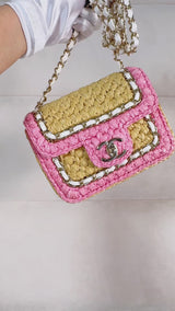 Chanel 24C Venice Beach Raffia Straw Pink Mini Flap Bag GHW SPU