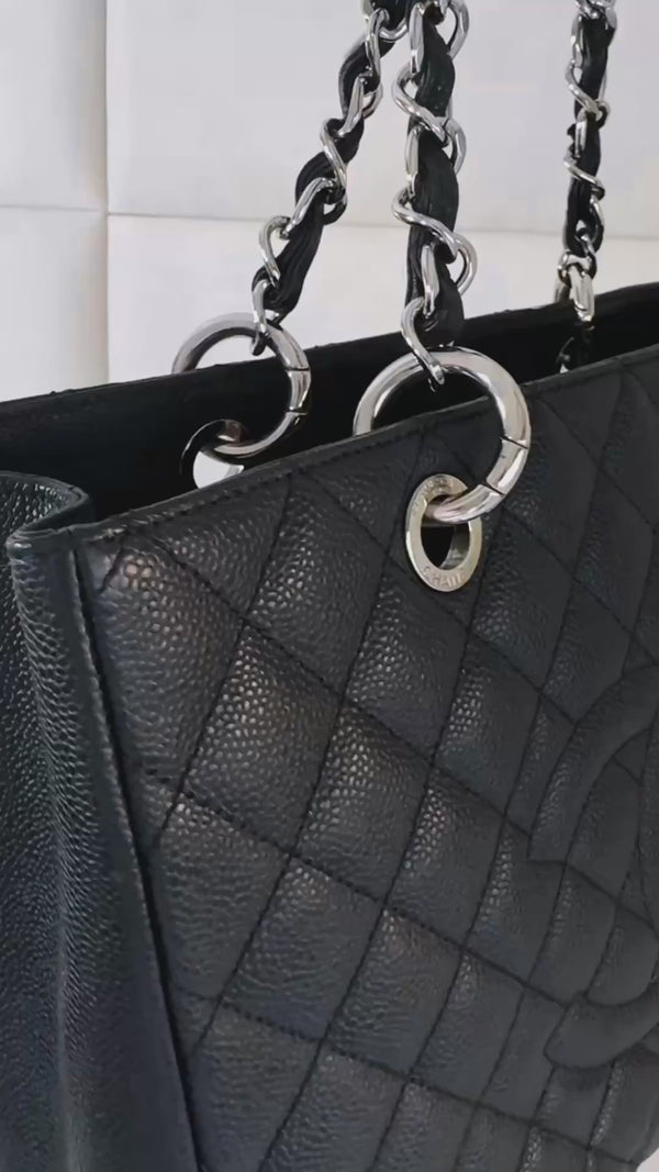 Chanel Black Caviar Grand Shopper Tote GST Bag SHW KH9