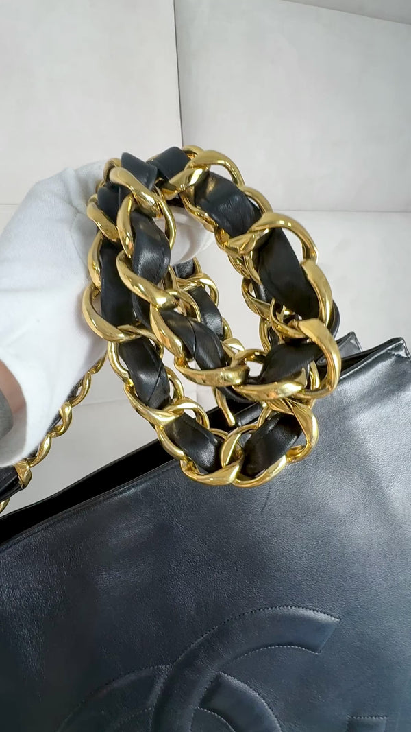 Chanel Vintage Black Chunky Chain Classic Tote Bag 24k GHW AO8