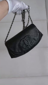 Chanel Black Caviar Half Moon Wallet on Chain WOC Bag SHW F2A