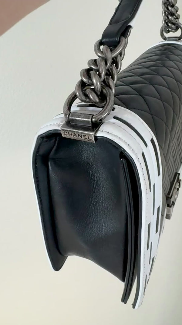 Chanel Black White Geometric Print New Medium Boy Flap Bag RHW 2014 A1B