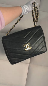 Chanel 1994 Vintage Black Caviar Jumbo Envelope Flap Bag 24k GHW ZB1