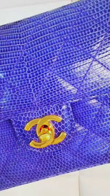 Rare Chanel 1989 Vintage Royal Blue Lizard Square Mini Evening Bag 24k GHW 37W