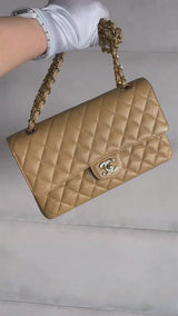 Chanel 2003 Vintage "Speckled" Caramel Beige Caviar Medium Classic Double Flap Bag 24k GHW 85Q