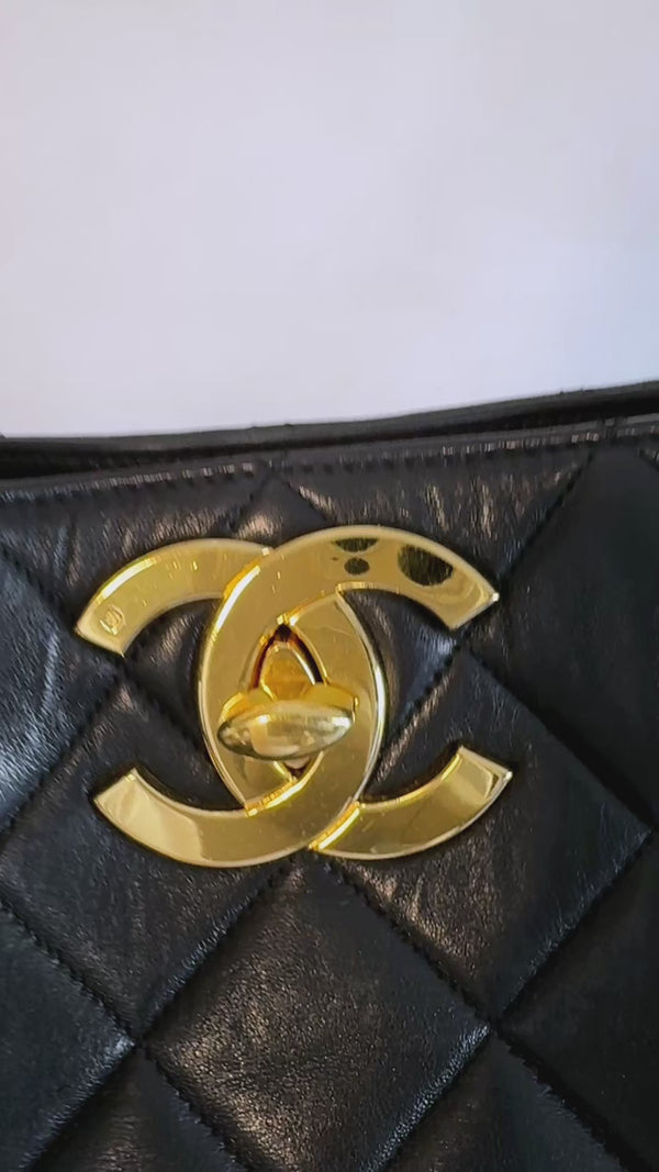 Chanel Vintage Black Soft Oversized CC Vertical Tote Bag 24k GHW Lambskin K2W
