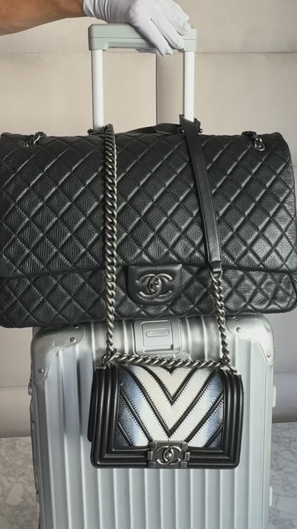 Chanel 2016 Black Grained Calfskin Airlines XXL Flap Bag RVX