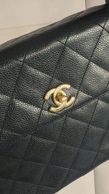 Chanel 1996 Vintage Black Caviar Box Crossbody Flap Bag 24k GHW LX9