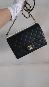 19S Chanel Chic Pearls Quilted Flap Bag Black GHW DJ9