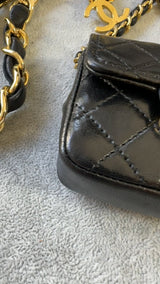 Chanel Vintage Woven Chain Mini Pouch Belt Black