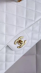 Chanel 1998 Vintage White Caviar Medium Classic Double Flap Bag 24k GHW 4RF