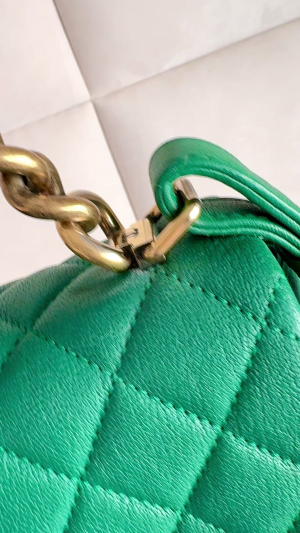 Chanel Green Mini Flap Trapezio Top Handle Crossbody Goatskin Bag