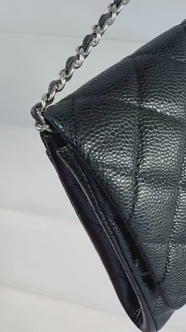 Chanel 2014 Timeless Black Caviar Clutch on Chain Flap Bag SHW OB7