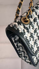 Chanel 23C Woven Houndstooth Black White Flap Bag GHW BD9