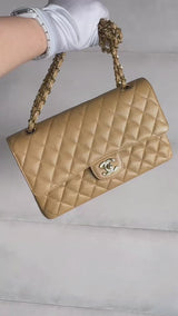 Chanel 2003 Vintage "Speckled" Caramel Beige Caviar Medium Classic Double Flap Bag 24k GHW 85Q