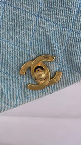 Chanel 1989 Vintage Light Denim Full Flap Bag 24k GHW 5CT