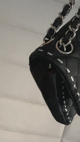 Chanel 2008 Vintage Black Logomania Logo Printed Flap Bag SHW 54Y