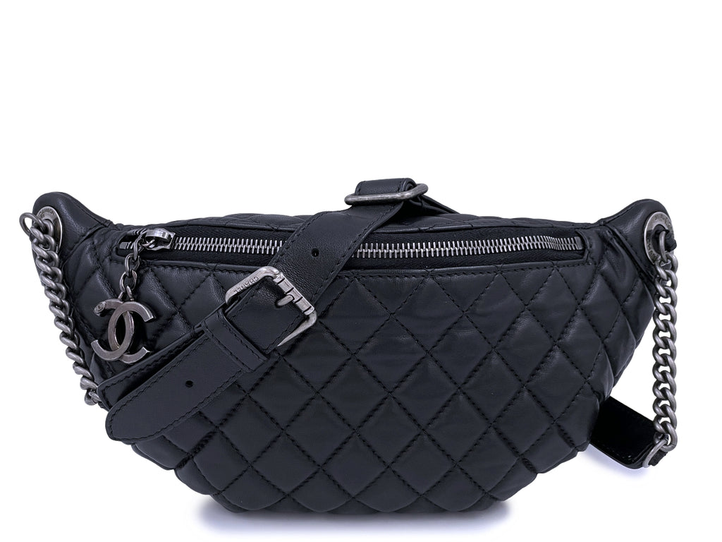 Chanel Black Classic Banane Fanny Pack Bag Lambskin RHW