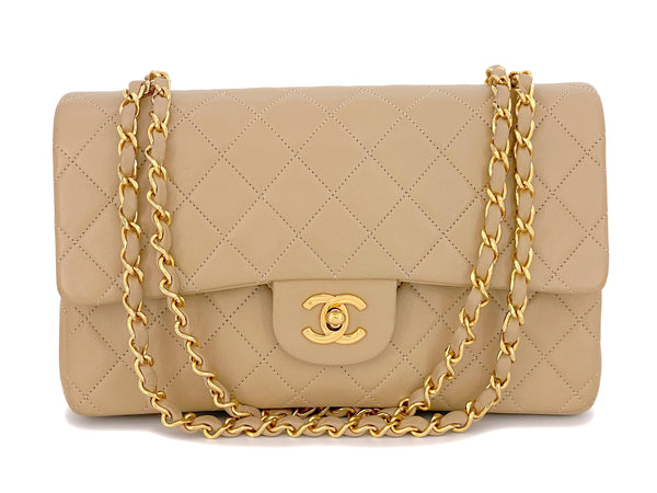 Chanel 1991 Vintage Beige Medium Classic Double Flap Bag 24k GHW - Boutique Patina