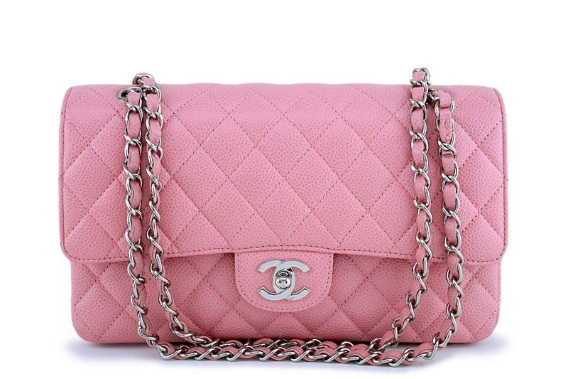 18S Pink Caviar Medium Quilted Classic Double Flap Light Gold Hardware