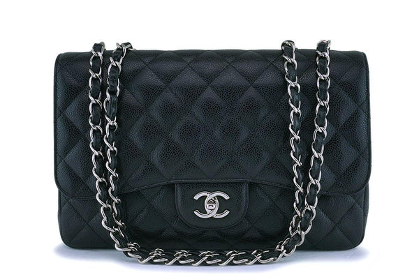 Chanel Black Caviar Jumbo Classic Flap Bag SHW - Boutique Patina