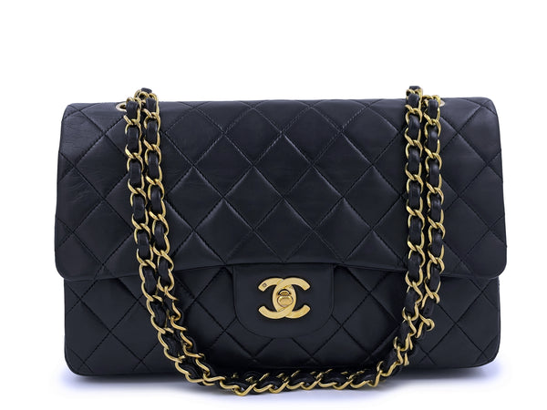 Chanel 1994 Vintage Black Medium Classic Double Flap Bag 24k GHW Lambskin - Boutique Patina