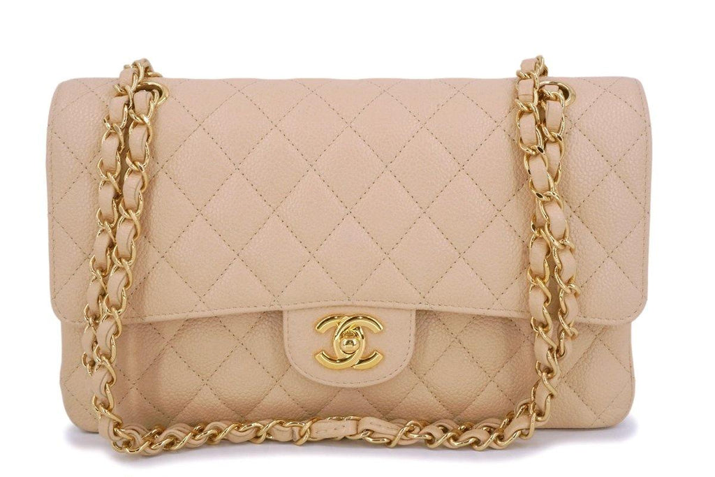 Authentic Chanel Caviar Classic Flap GHW Beige, Luxury, Bags