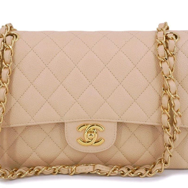 NWT🤎Chanel Classic Medium Beige Clair Caviar GHW Flap Bag Fullset Receipt  Chip