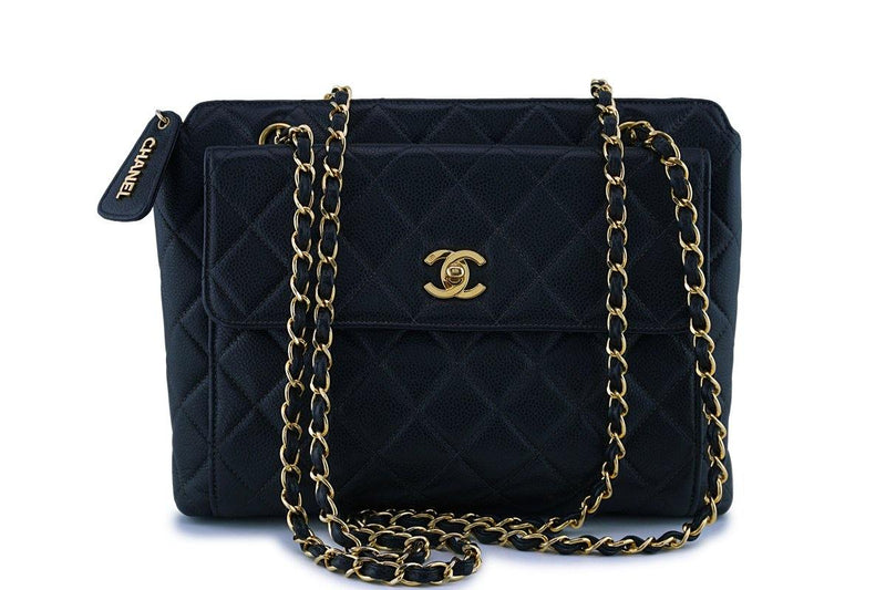 Chanel Black Vintage Caviar Classic Quilted Flap Shopper Tote Bag - Boutique Patina