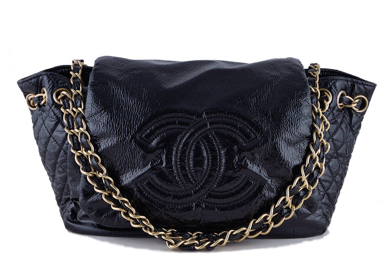 Chanel Black Jumbo Patent Rock & Chain Flap Bag - Boutique Patina