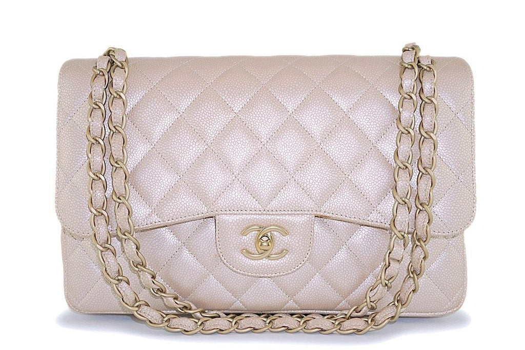 12P Pearly Beige Caviar Quilted Wallet on Chain WOC – RD