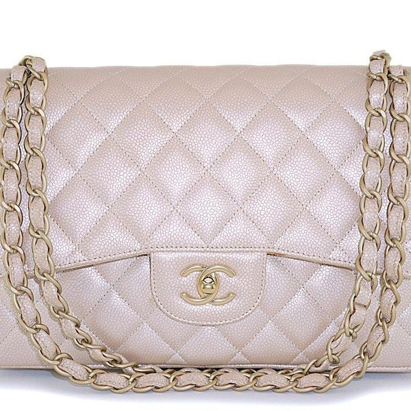 Rare Chanel 12P Pearly Beige-Rose Caviar Jumbo Double Flap Bag Brushed –  Boutique Patina