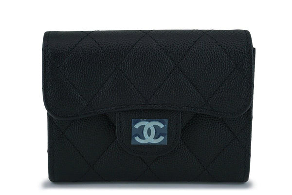 Chanel Black Caviar Medium Flap Card Holder Wallet Case SHW - Boutique Patina