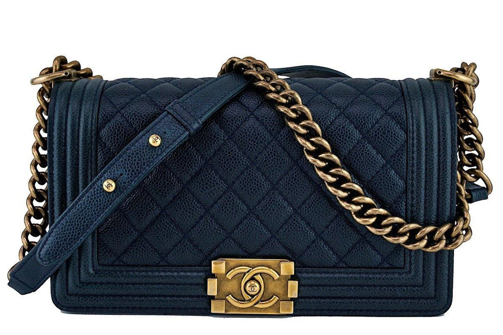 Chanel Blue Quilted Caviar Boy Bag Medium Q6B01A1IB7006