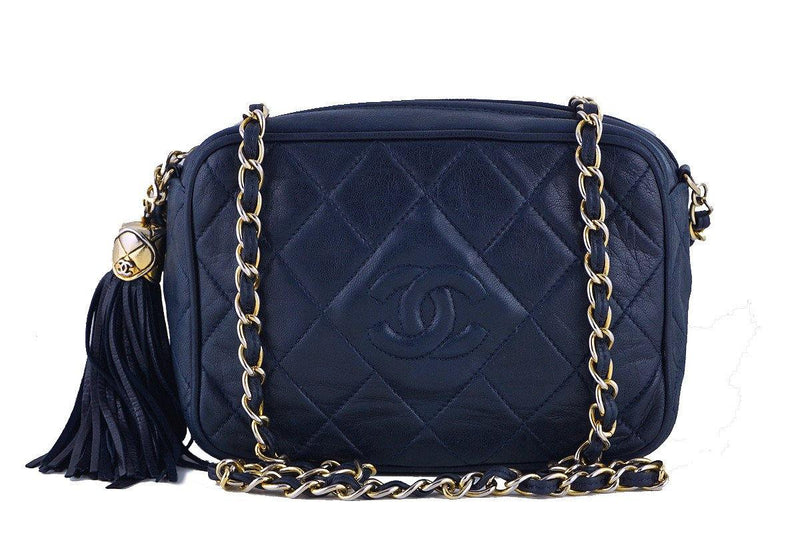 Chanel Navy Blue Small Mini Lambskin Classic Quilted Camera Case
