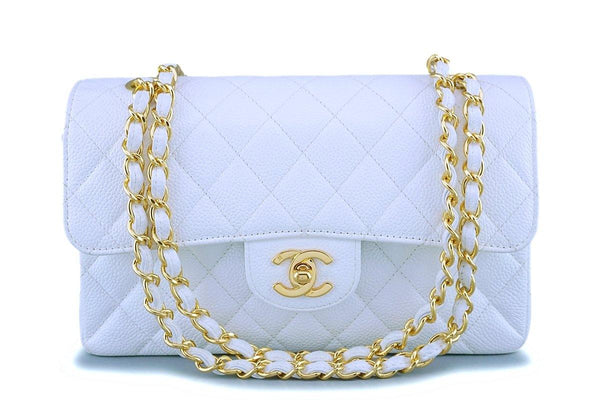 Rare Chanel Vintage White Caviar Small Classic Double Flap Bag 24k GHW - Boutique Patina