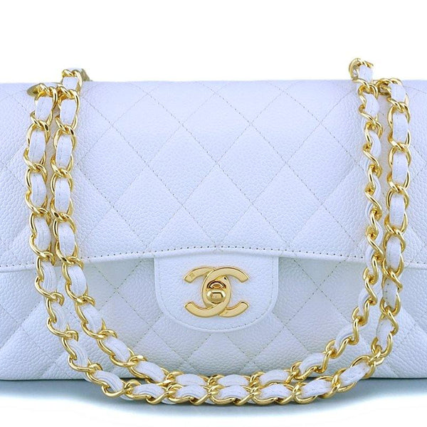 Rare Chanel Vintage White Caviar Small Classic Double Flap Bag