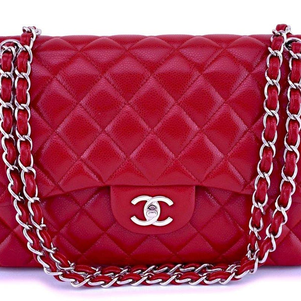 Chanel Classic 12A Mini Rectangular Red Quilted Caviar with silver