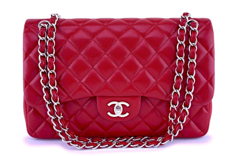 Rare Chanel 12A Red Caviar Classic Jumbo Double Flap Bag SHW