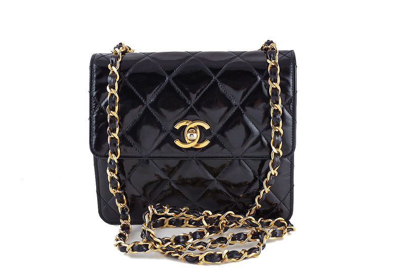 Chanel Black Vintage Patent Tall Mini Flap 2.55 Bag - Boutique Patina