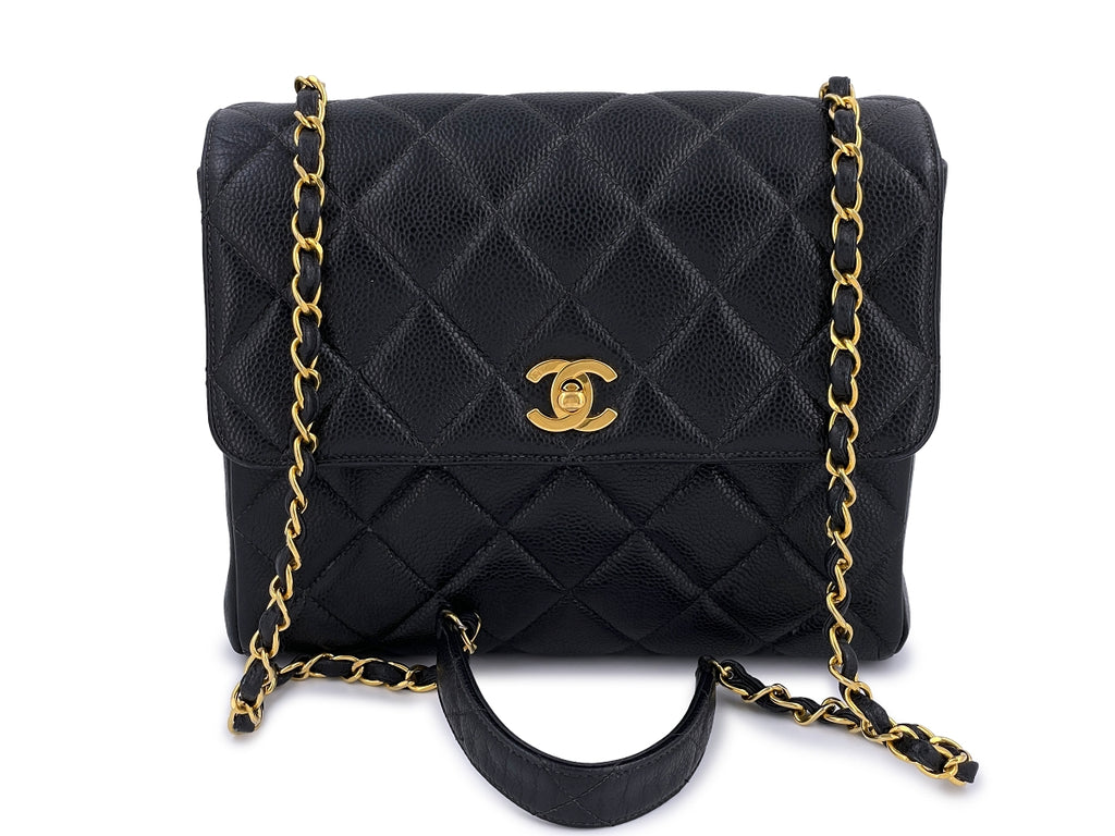 Chanel Vintage Black Caviar Square Classic Flap Crossbody Bag