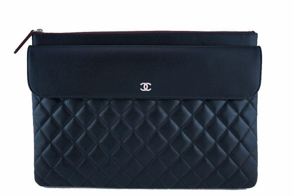 NWT Chanel Black Classic Quilted Large O Case Flap Clutch Purse Bag GHW - Boutique Patina