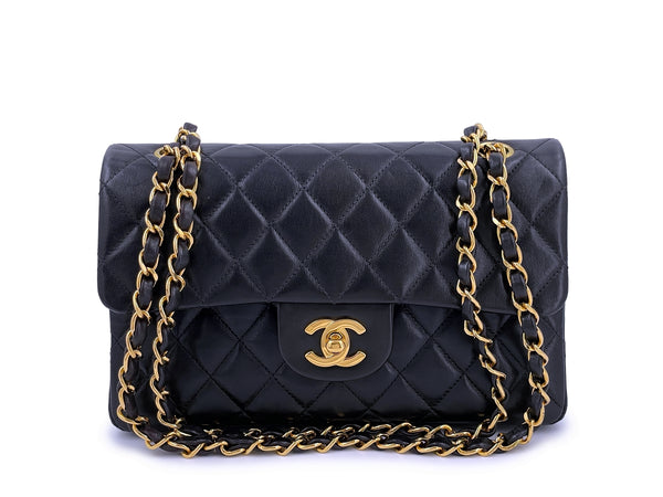 Chanel Vintage Black Small Classic Double Flap Bag Lambskin 24k GHW - Boutique Patina