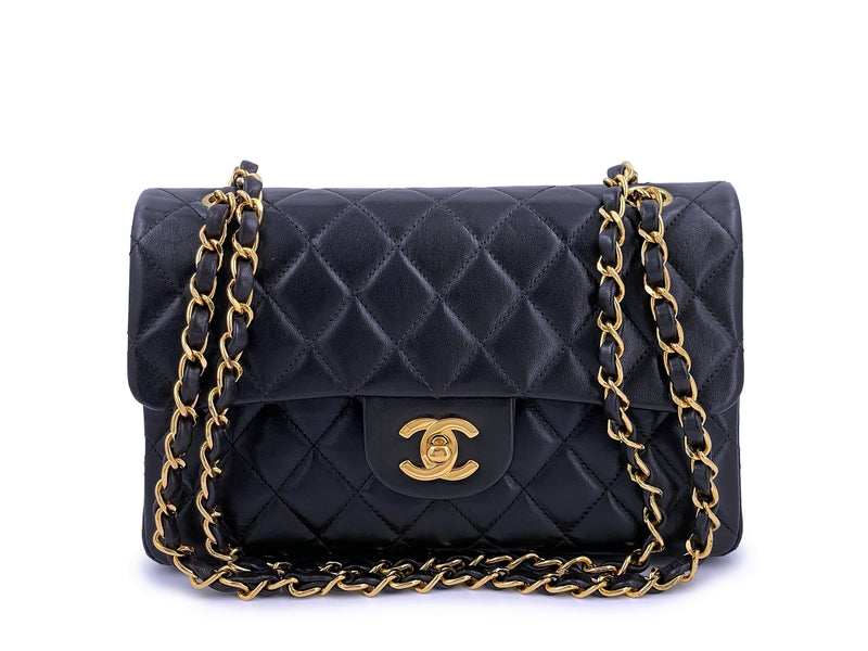 Chanel Vintage Black Small Classic Double Flap Bag Lambskin 24k