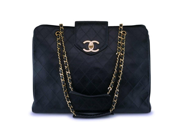 Chanel Vintage Black Weekender Supermodel XL Shopper Tote Bag 24k GHW - Boutique Patina