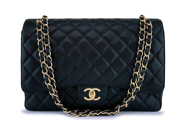 Chanel Black Caviar Maxi Quilted Classic Jumbo XL Double Flap Bag GHW - Boutique Patina